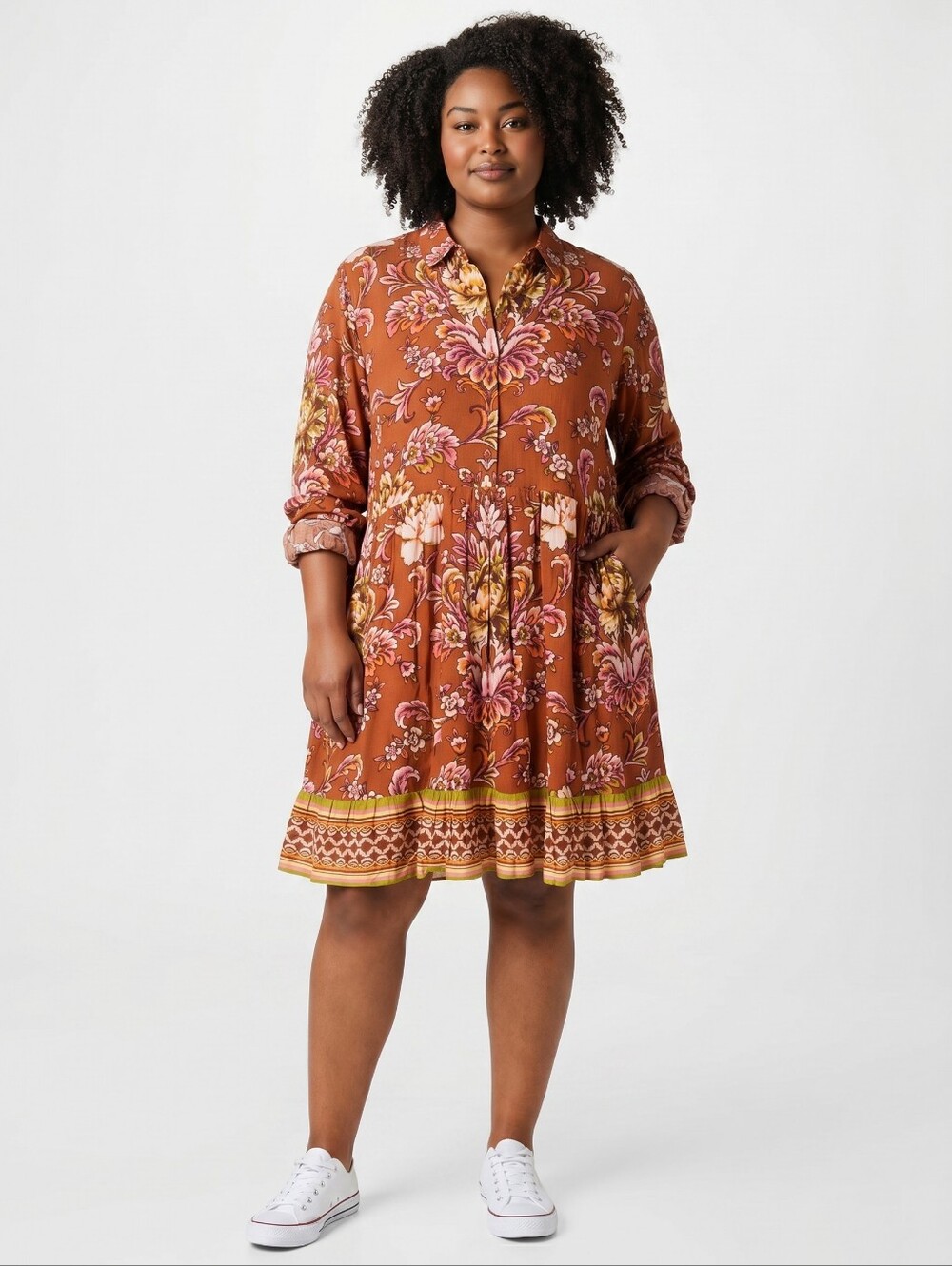 Farmers Market Brown Floral Long Sleeve Dress | Size M - NWT